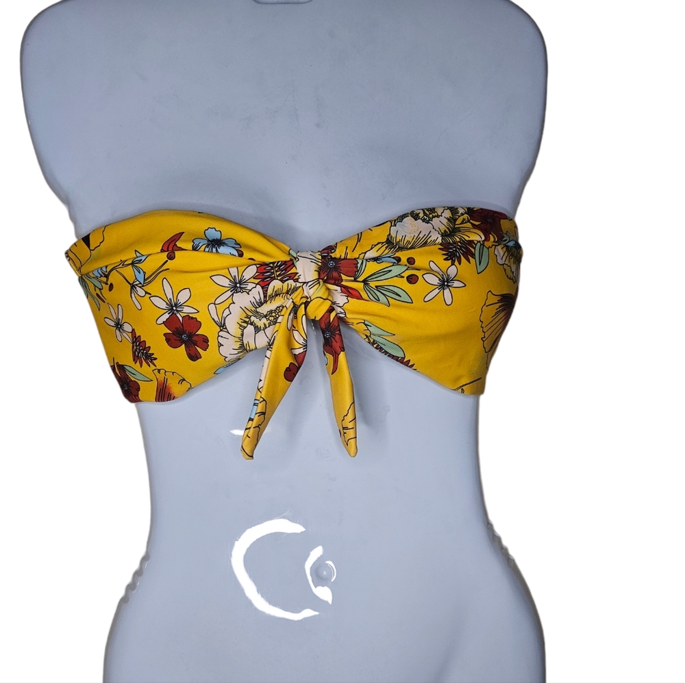 Zaful women's yellow floral tie front swim top size M